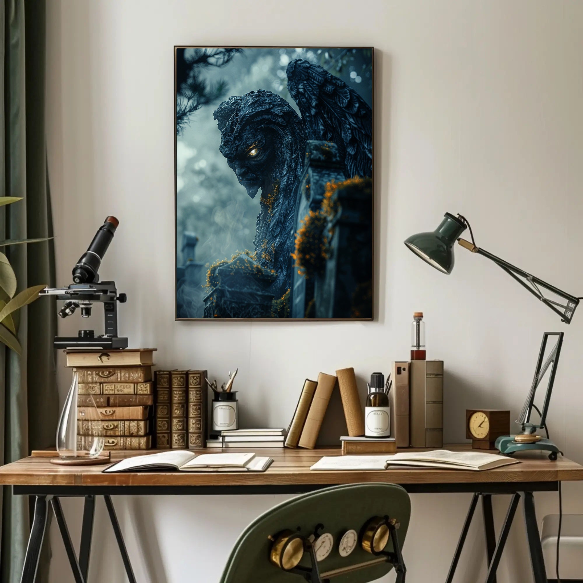 Gargoyle With Glowing Eyes Fantasy or Mythology Poster PosterGoat