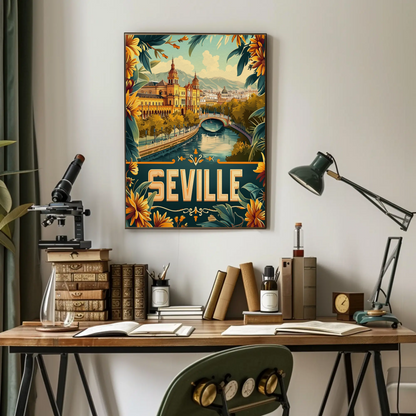 Seville Spain Cathedral and River Travel Poster