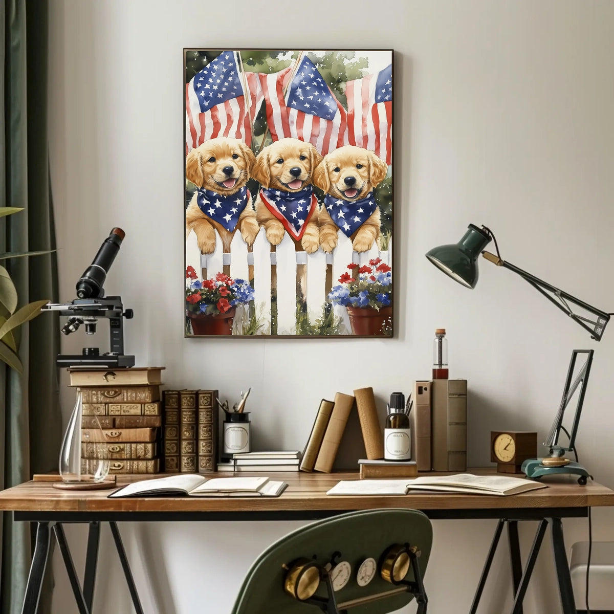 Vibrant Trio Of Golden Retriever Puppies Artwork Poster