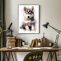 Husky Puppy Watercolor Portrait Poster Print
