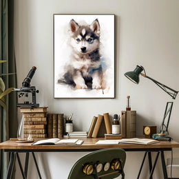Husky Puppy Watercolor Portrait Poster Print