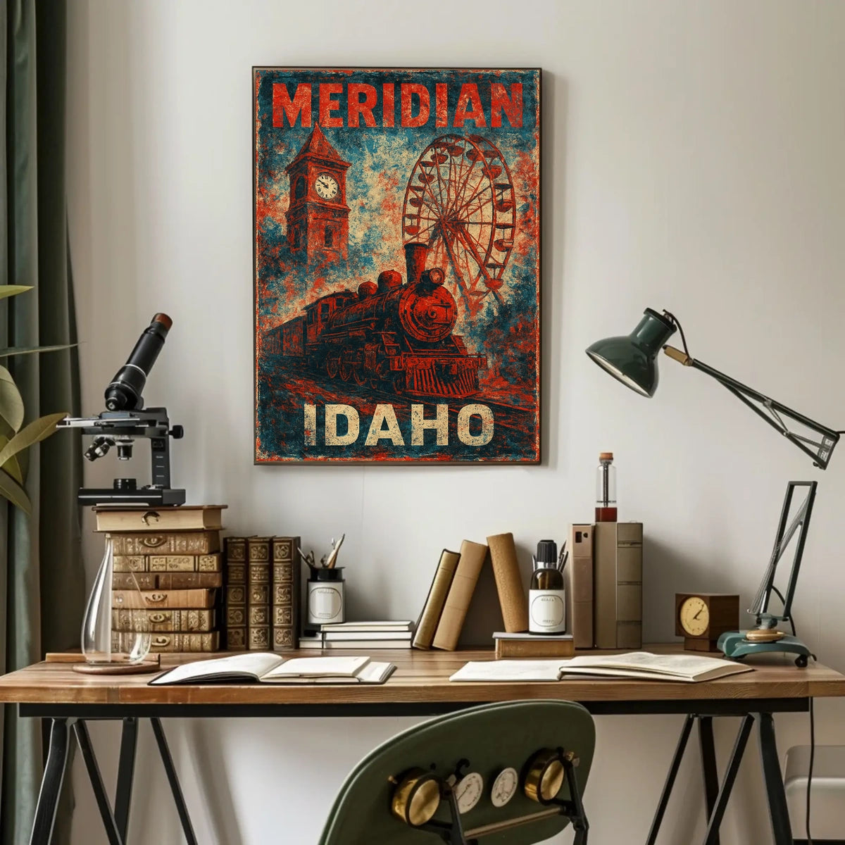 Meridian Idaho Steam Locomotive Vintage Poster