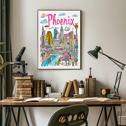 Phoenix Arizona Desert Urban Scene Travel Poster