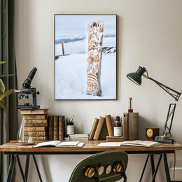 Snow-Covered Totem Poles Poster
