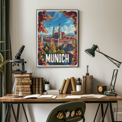 Munich Cathedral Autumn Germany Travel Poster