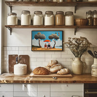 Whimsical Outdoor Scene with Suited Figures - Artistic Poster