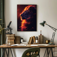Majestic Lion Poster: Fiery Mane, Dark Background