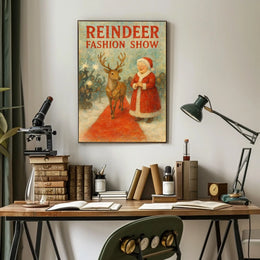 Reindeer Fashion Show Festive Illustration Animal Poster