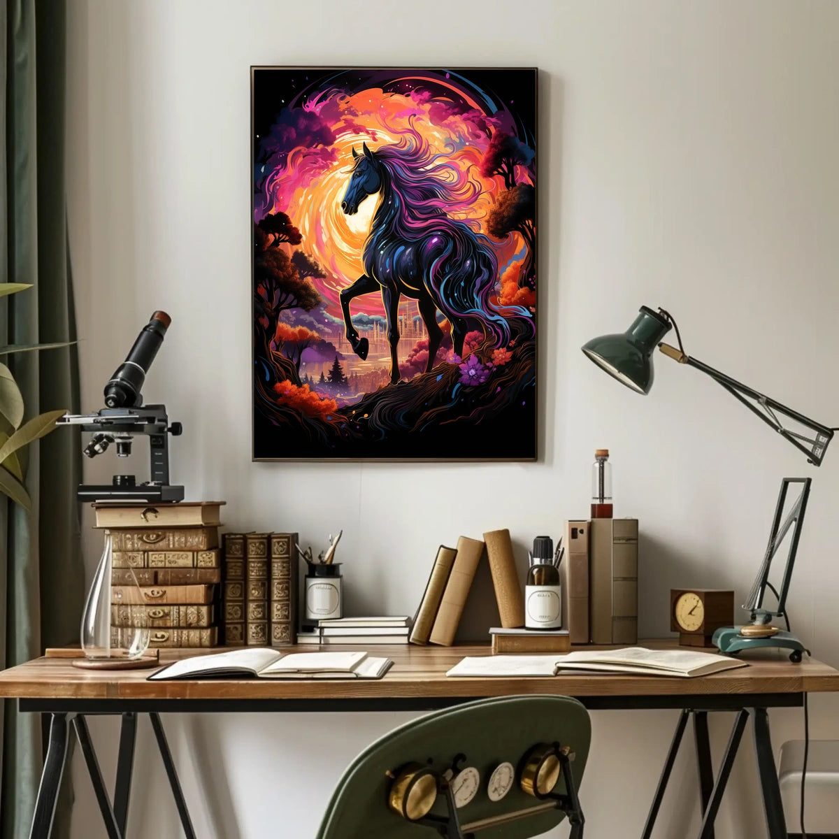 Majestic Fantasy Horse Surreal Sunset Art Poster