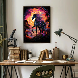 Majestic Fantasy Horse Surreal Sunset Art Poster