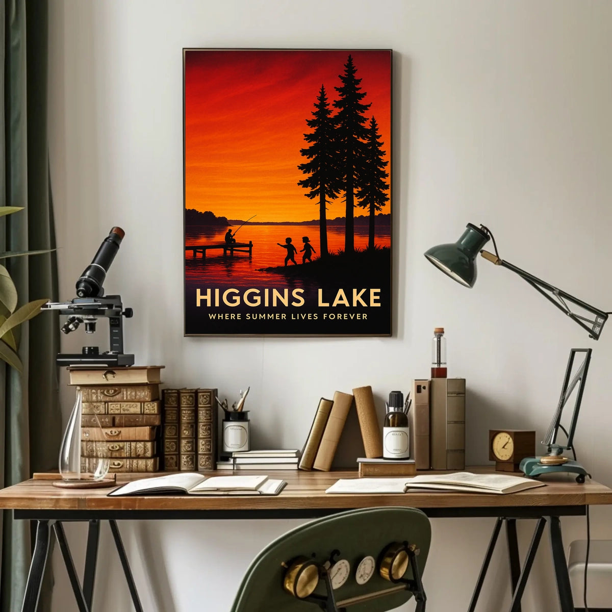 Lakeside Serenity Serene Sunset Fishing Poster