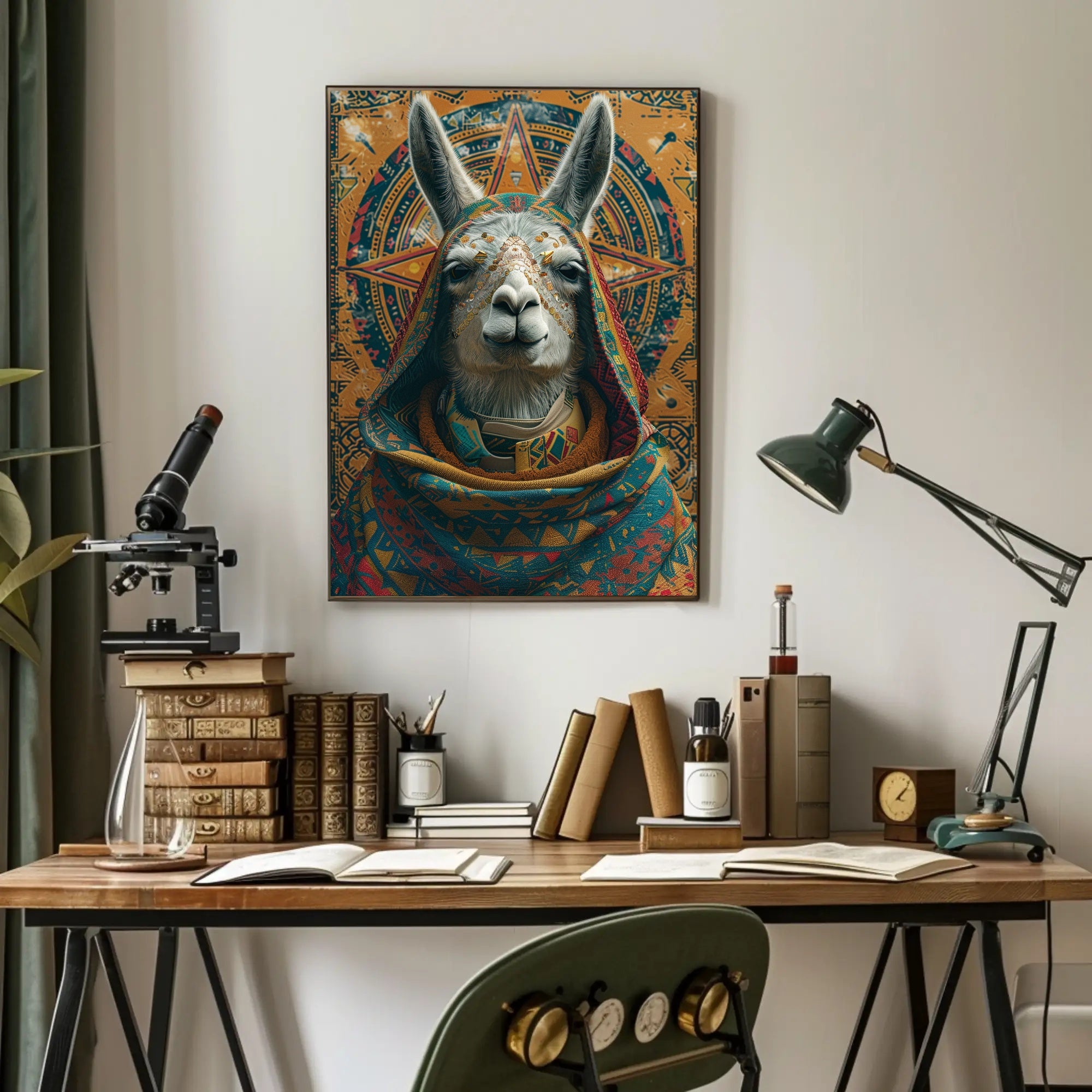 Celebratory Llama Art in Cultural or Heritage Poster PosterGoat