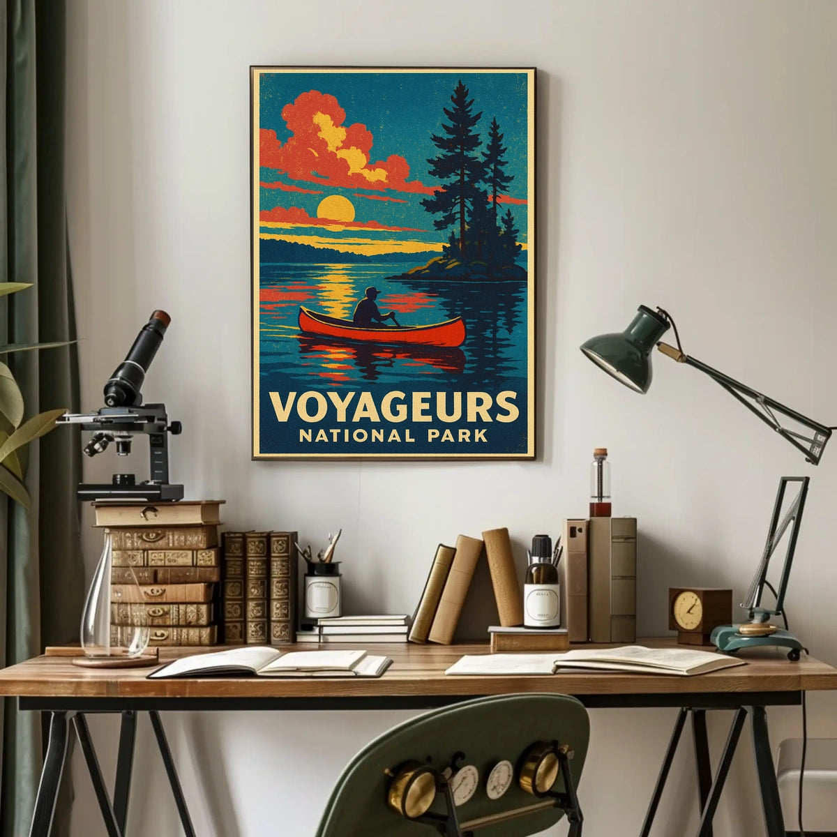 Voyageurs National Park Vintage Canoe Adventure Poster