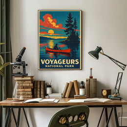 Voyageurs National Park Vintage Canoe Adventure Poster