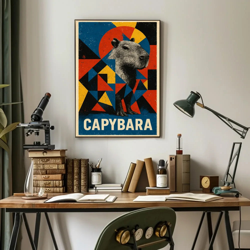 Capybara Art Poster with Geometric Design - Animal Poster