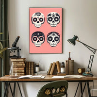 Day of the Dead Sugar Skulls Vibrant Floral Poster