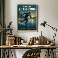 Vintage Winter Charlevoix Scene in Michigan Travel Poster