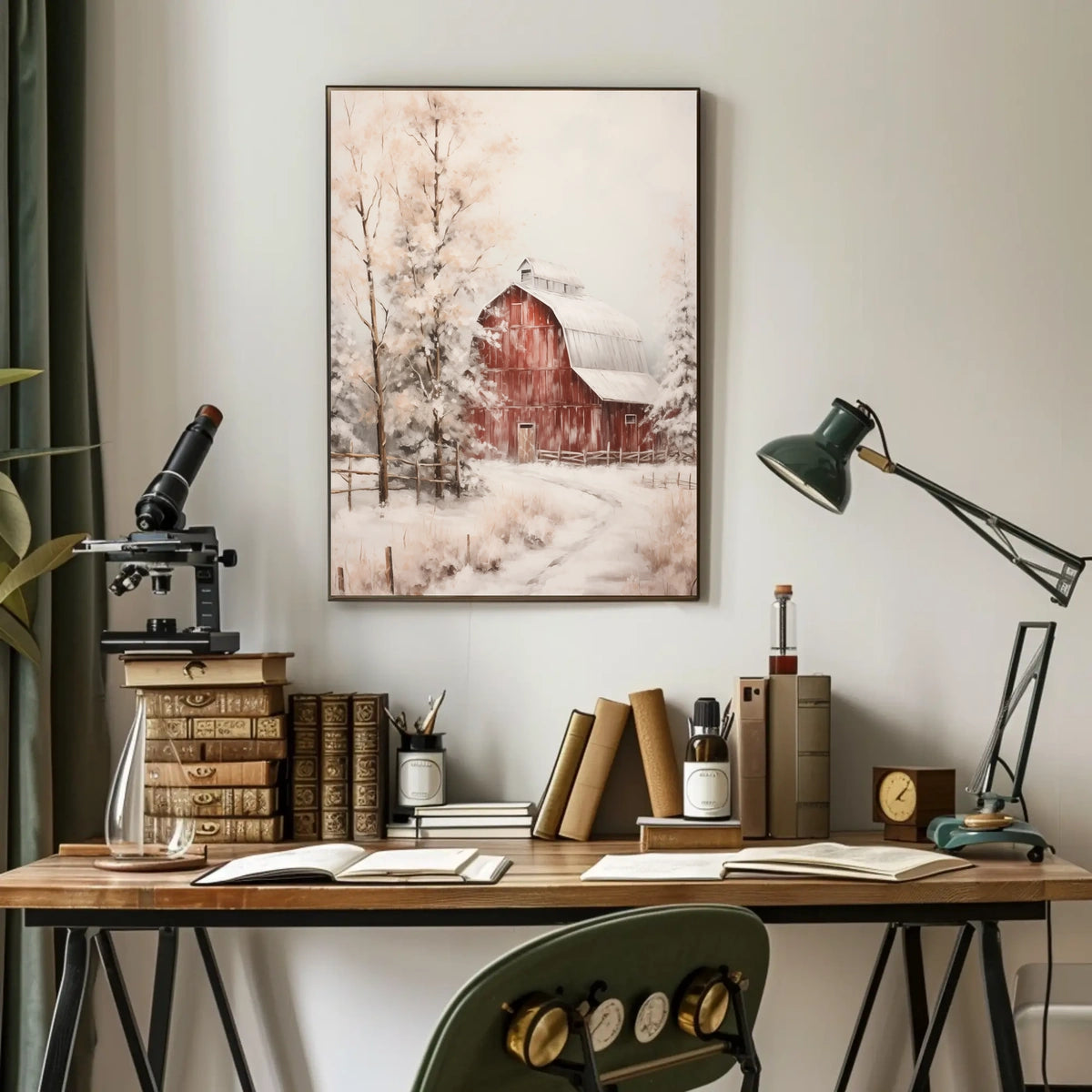Winter Barn Scene Poster