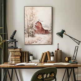 Winter Barn Scene Poster