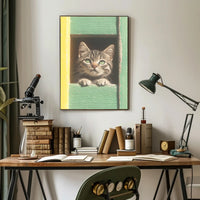 Curious Cat Window Poster Charming Whimsical Print