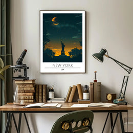 Statue Of Liberty Twilight Silhouette Poster Modern Wall Art