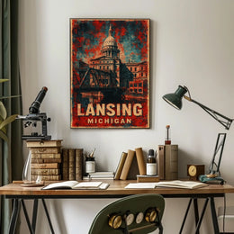 Lansing Capitol Cityscape Minimalist Urban Life Poster
