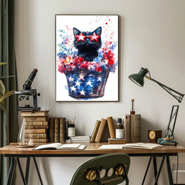 Black Cat With Star Shaped Sunglasses American Poster