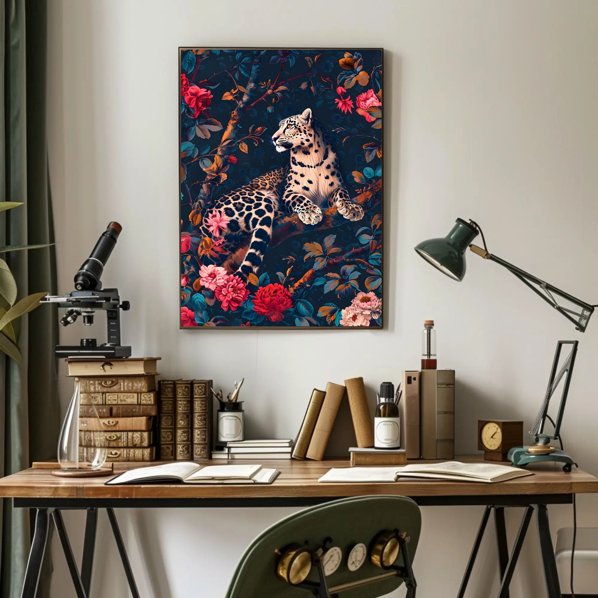 Majestic Leopard in Bloom Wall Art Print