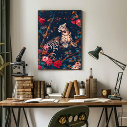 Majestic Leopard in Bloom Wall Art Print