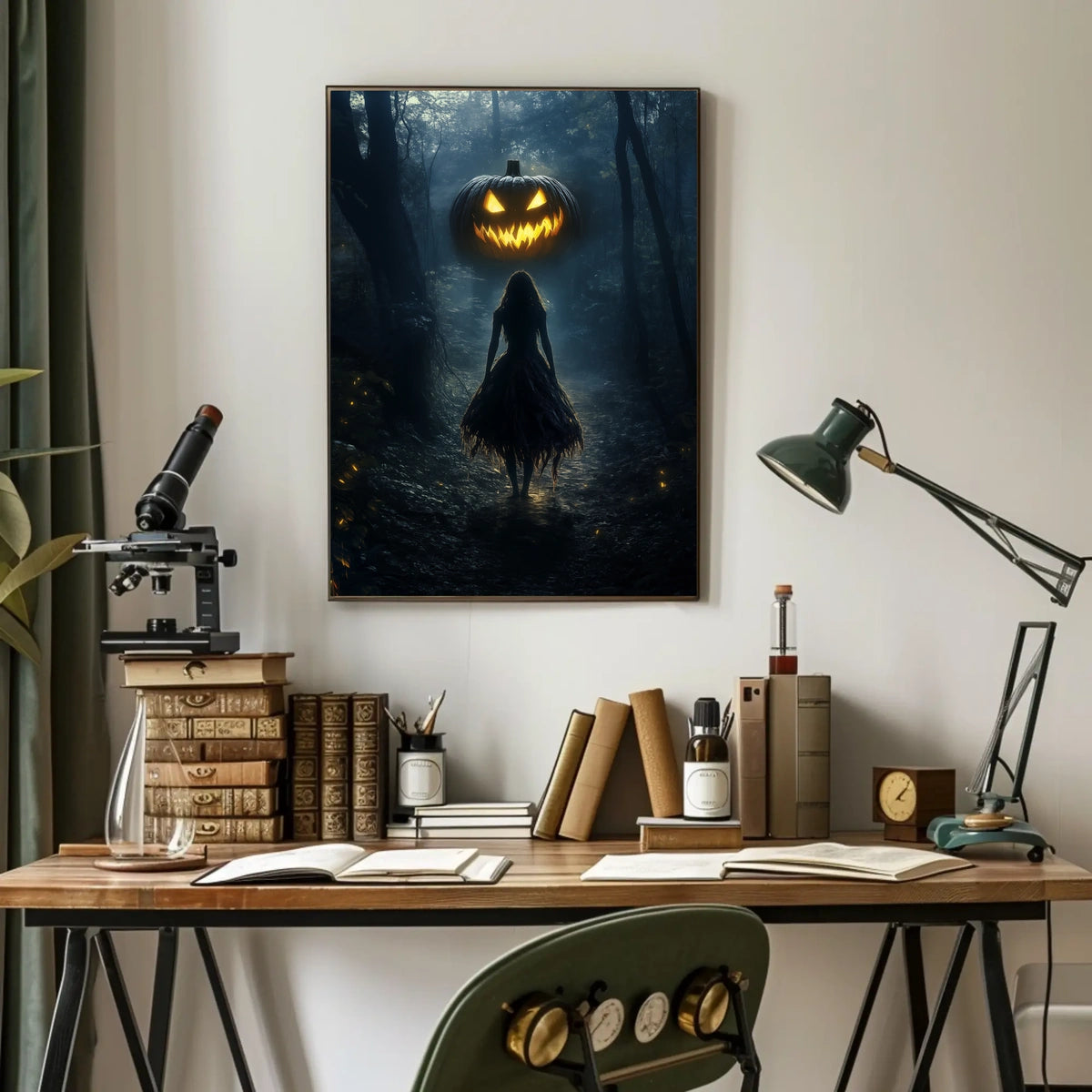 Mysterious Figure Halloween Forest Jack-o-lantern Poster