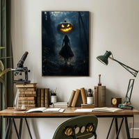 Mysterious Figure Halloween Forest Jack-o-lantern Poster