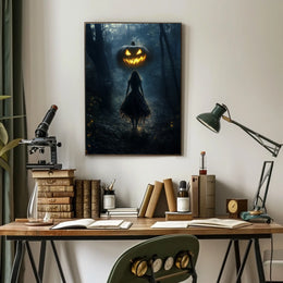 Mysterious Figure Halloween Forest Jack-o-lantern Poster