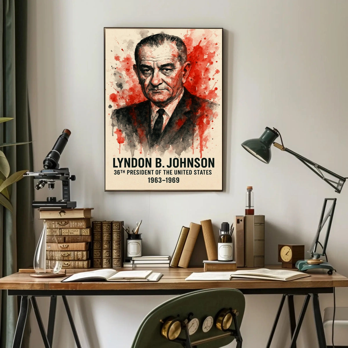 Lyndon B. Johnson Watercolor Presidential Historical or Presidential Poster
