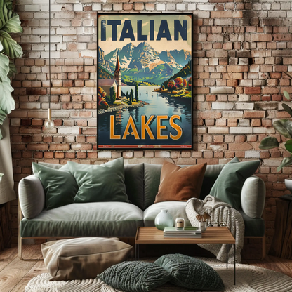 Italian Lakes Vintage Poster - Mountains Reflection