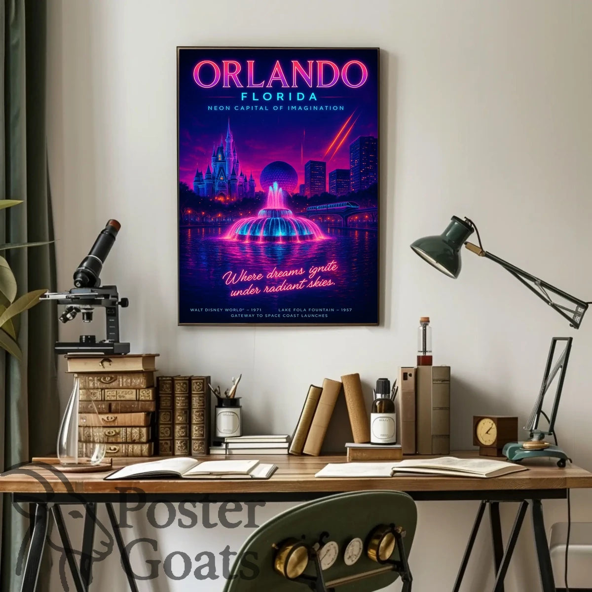 Orlando's Futuristic Neon Dreamscape: Urban Cityscape Poster