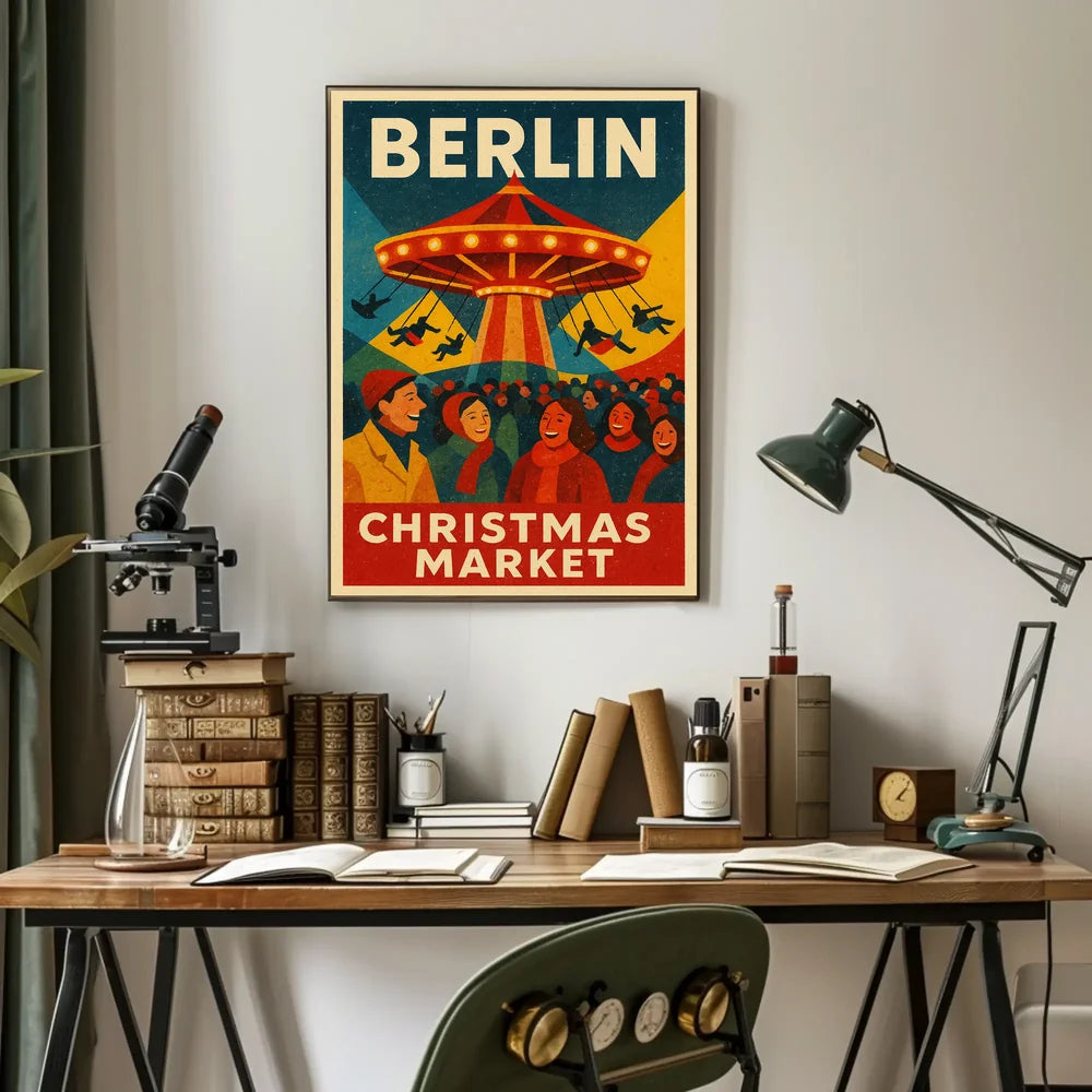 Christmas Carousel at Berlin Market Seasonal Travel Poster