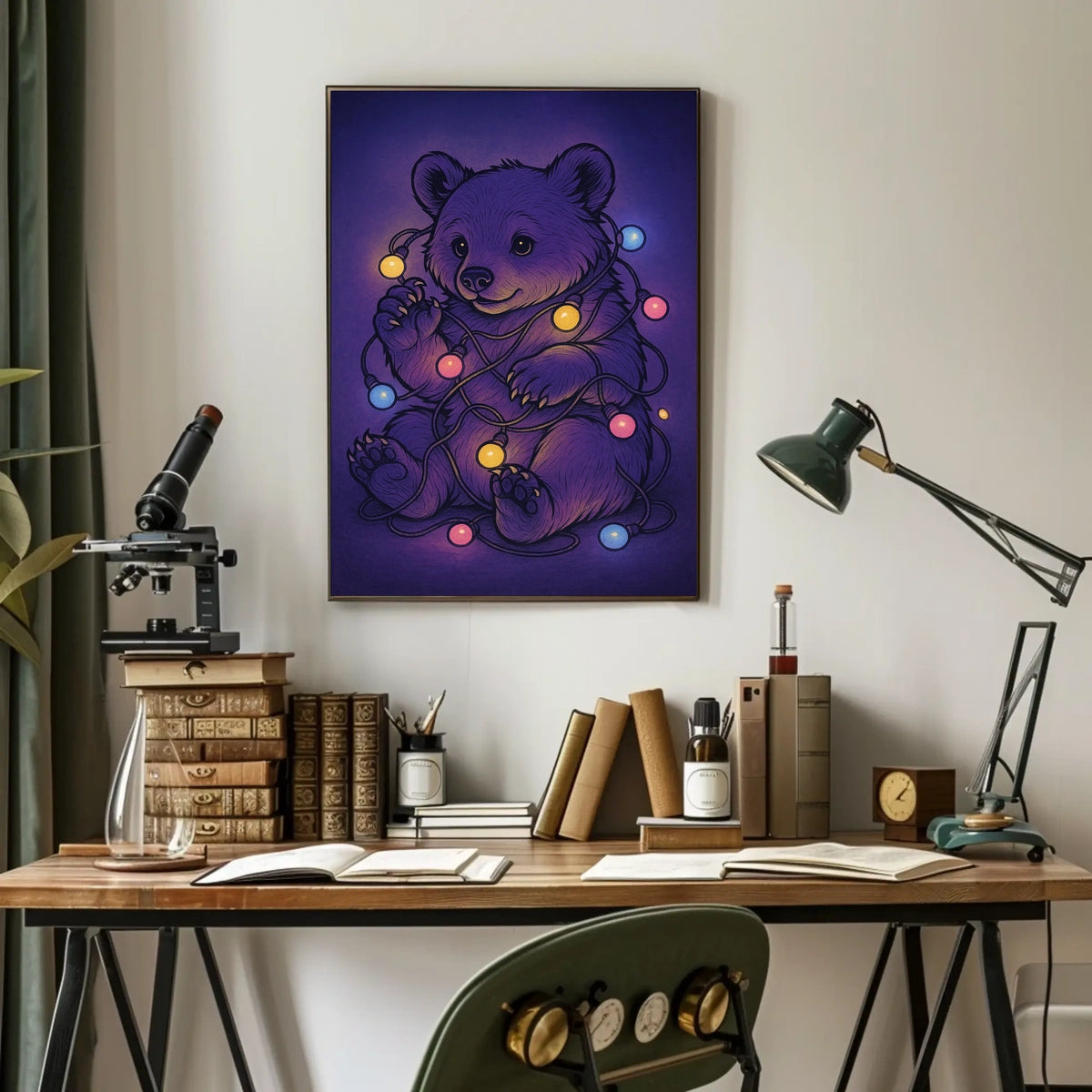 Bear With Festive Lights Poster