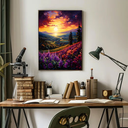 Vibrant Sunset Over Idyllic Countryside Landscape - Artistic Poster