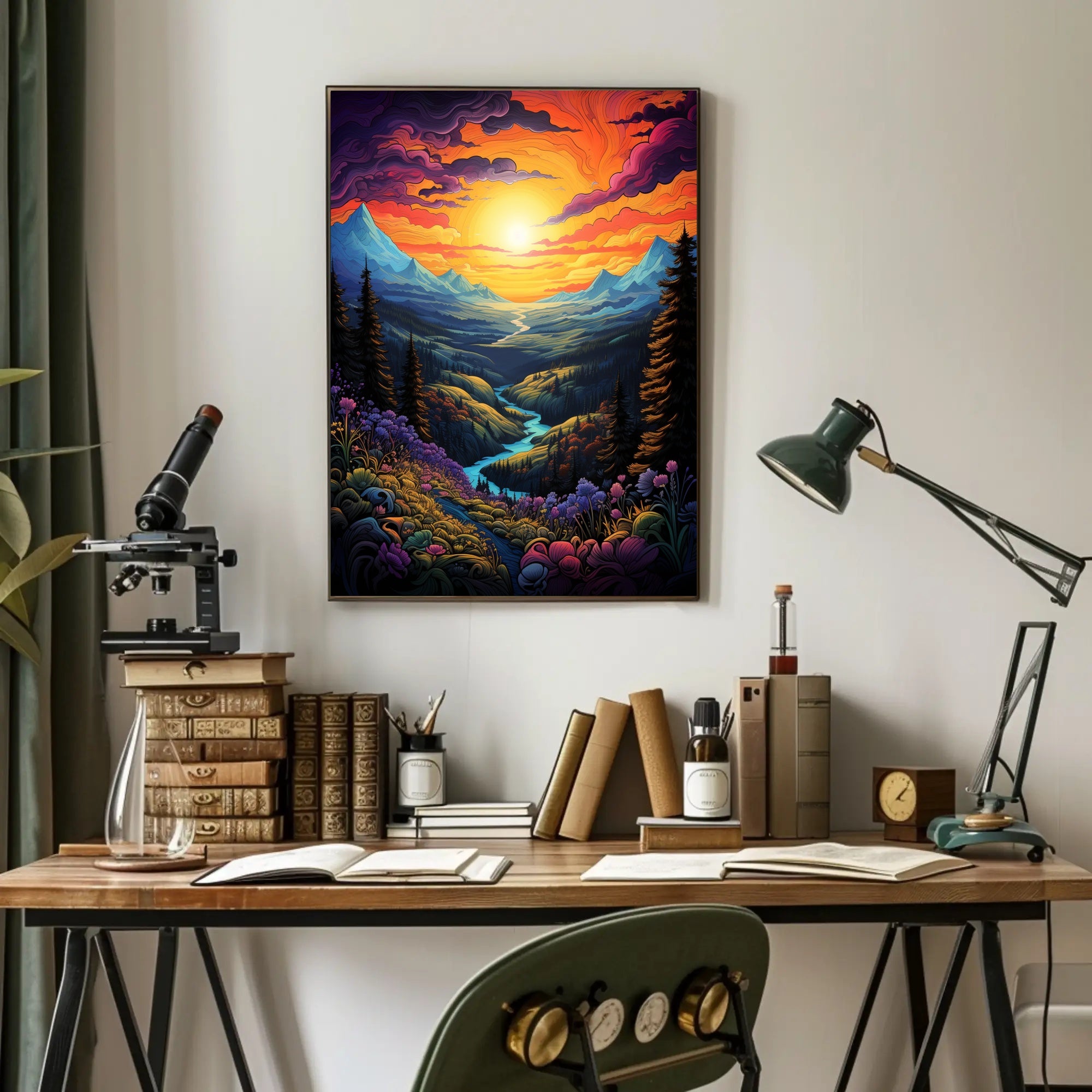 Vibrant Fantasy Landscape Sunrise Sunset National Park Poster