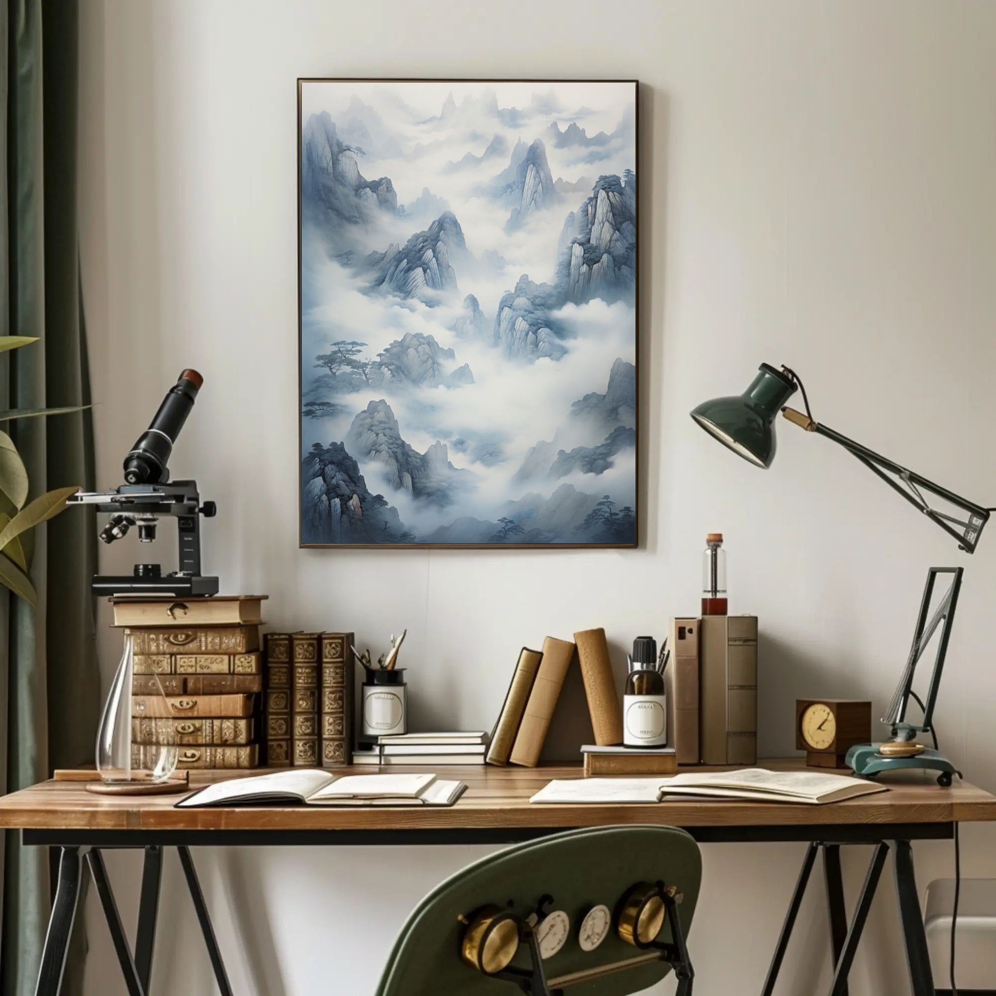 Tranquil Misty Mountains East Asian-Inspired Artistic Poster