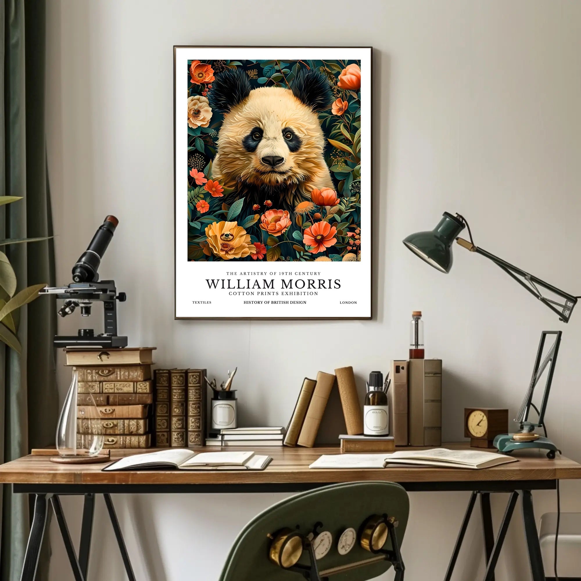 William Morris-Inspired Panda Floral Art - Artistic Poster