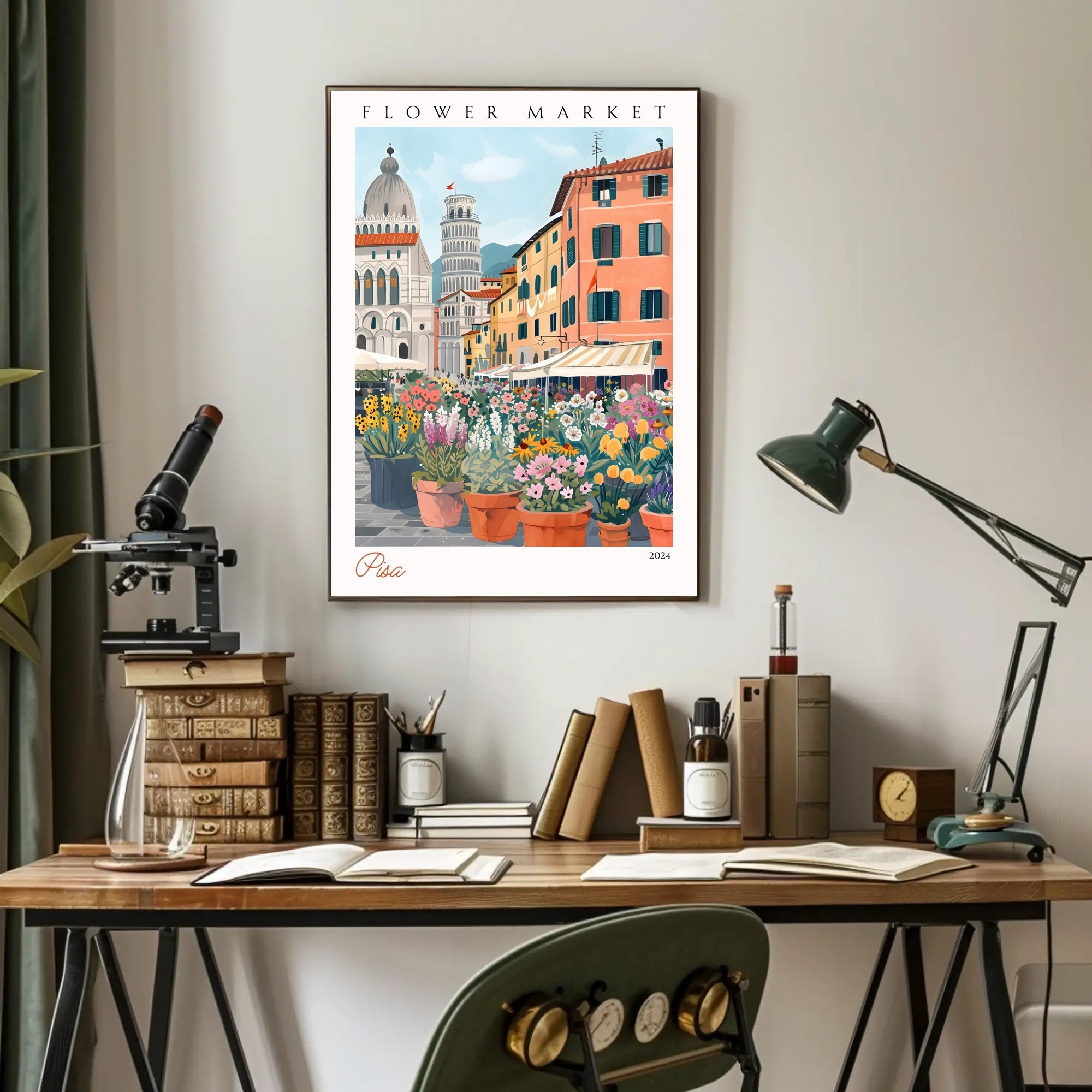 Vibrant Flower Market in Pisa Poster PosterGoat