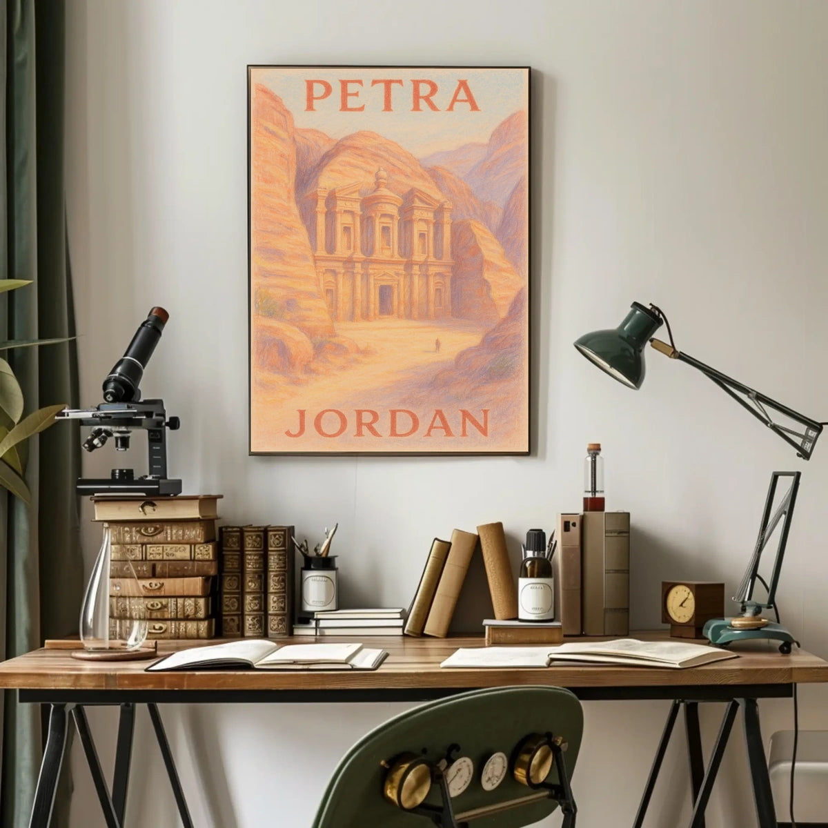 Petra AlKhazneh Vintage Pastel Explorer Travel Poster