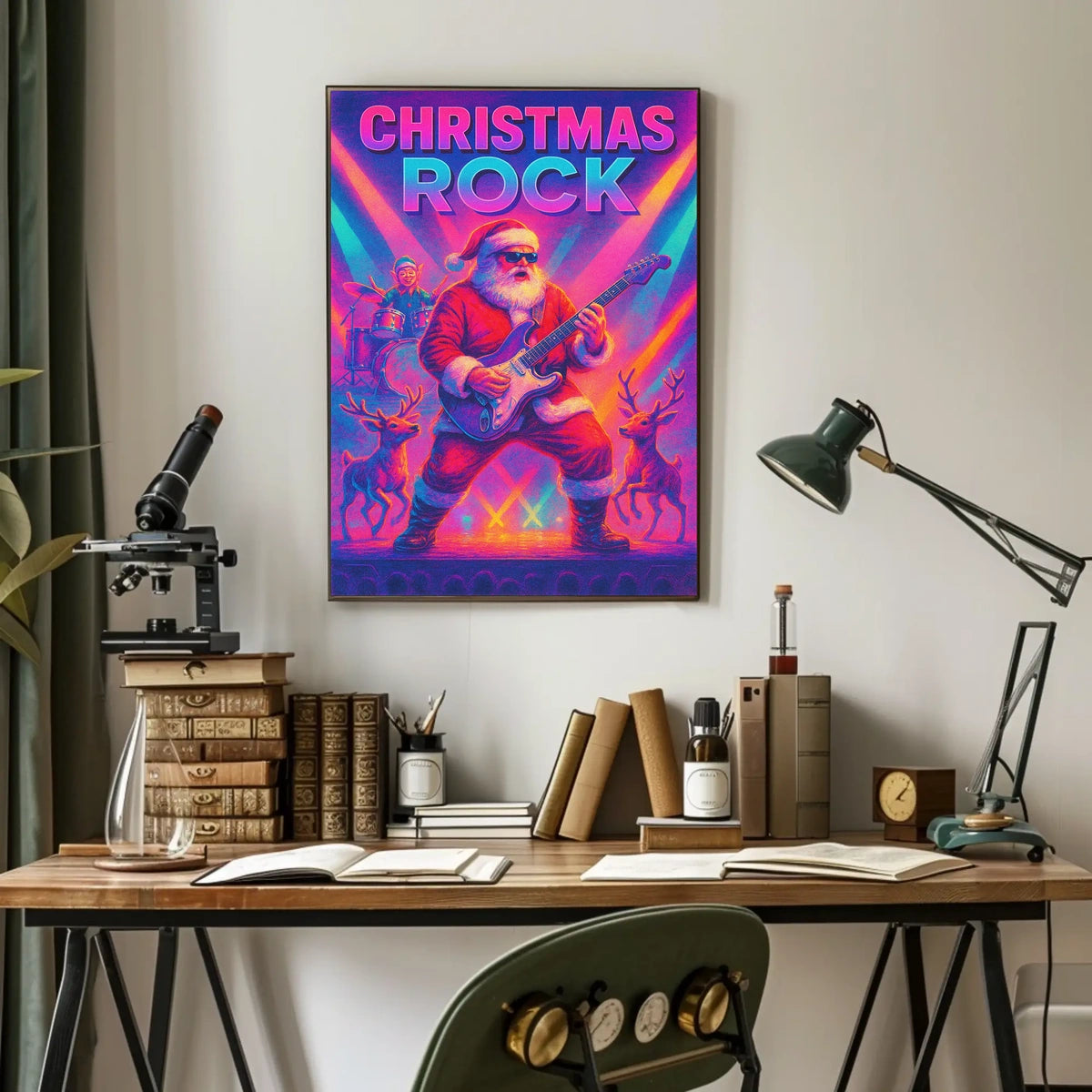 Christmas Rock Santa Guitar Festive Poster