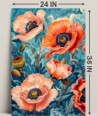 Vibrant Poppy Botanical Art with Vintage Flair Poster