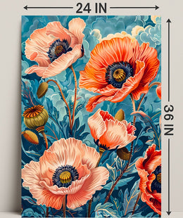 Vibrant Poppy Botanical Art with Vintage Flair Poster