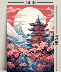 Tranquil Pagoda In Cherry Blossom Poster