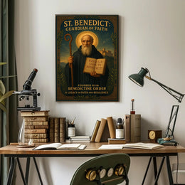 St Benedict Religious Poster Vintage Wall Art