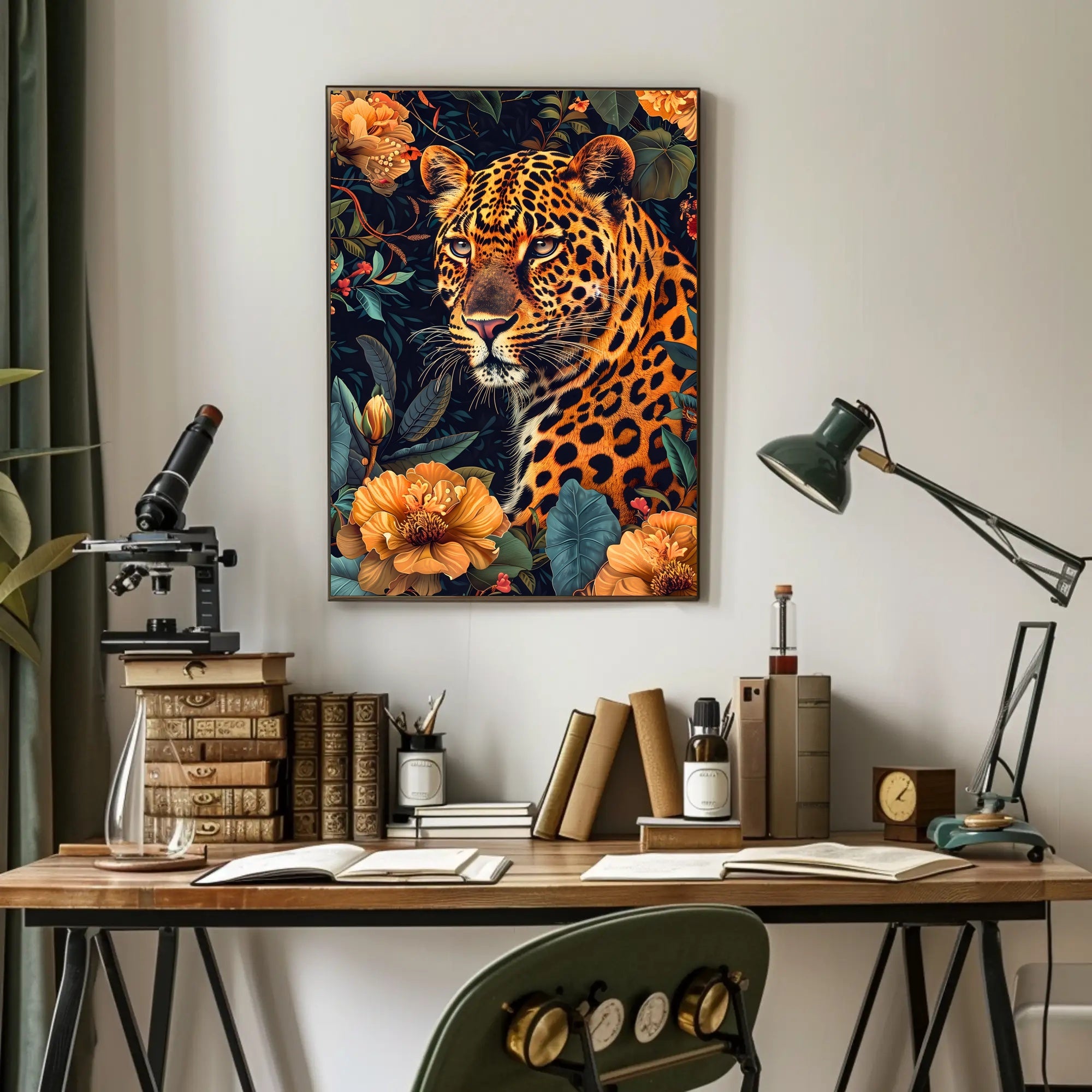 Majestic Leopard in Bloom Wall Art Print