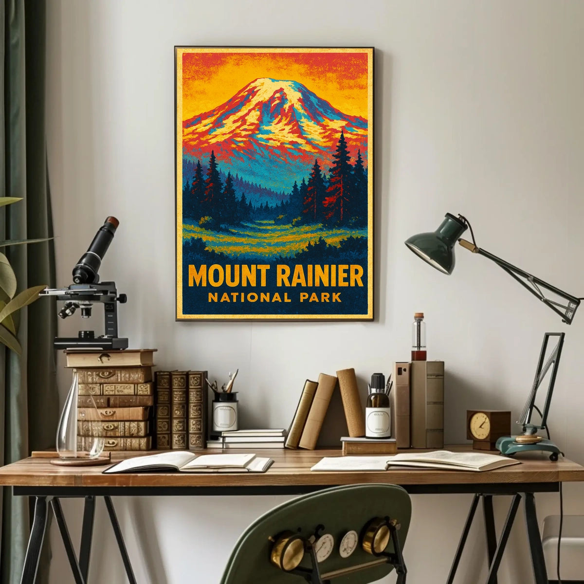 Mount Rainier Wanderer Vintage Travel Poster